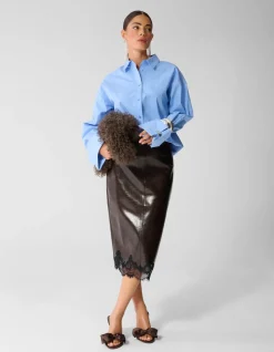 Croco Vegan Leren Midi Rok Donkerbruin