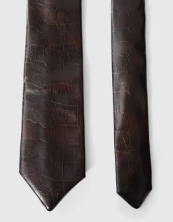 Croco Vegan Leren Stropdas Donkerbruin