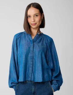 Cropped Denim Blouse Blauw