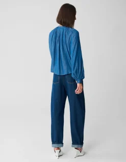 Cropped Denim Blouse Blauw