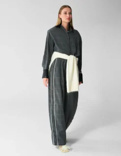 Cropped Ruiten Blouse Donkergrijs