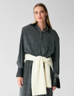 Cropped Ruiten Blouse Donkergrijs