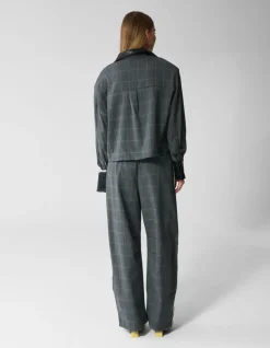 Cropped Ruiten Blouse Donkergrijs