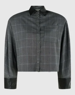 Cropped Ruiten Blouse Donkergrijs