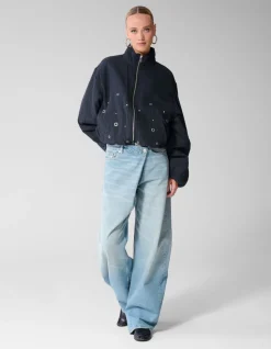 Cropped Ruiten Bomber Donkerblauw