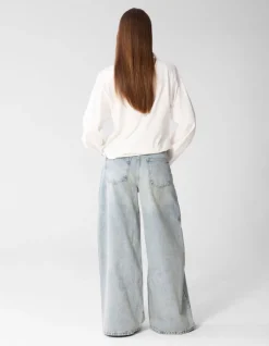 Curved Wide Leg Fit Jeans Mediumstone