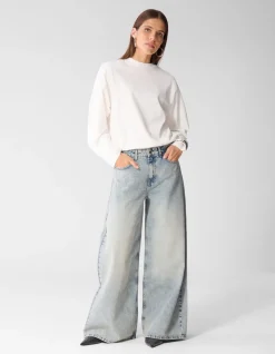 Curved Wide Leg Fit Jeans Mediumstone