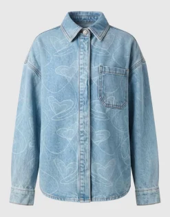 Denim Heart Print Blouse Blauw