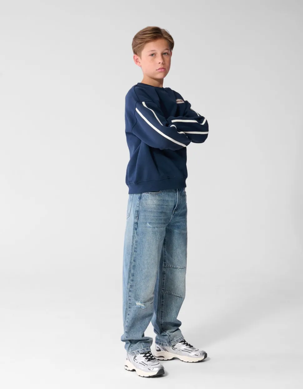 Destroyed Balloon Fit Jeans Donkerblauw