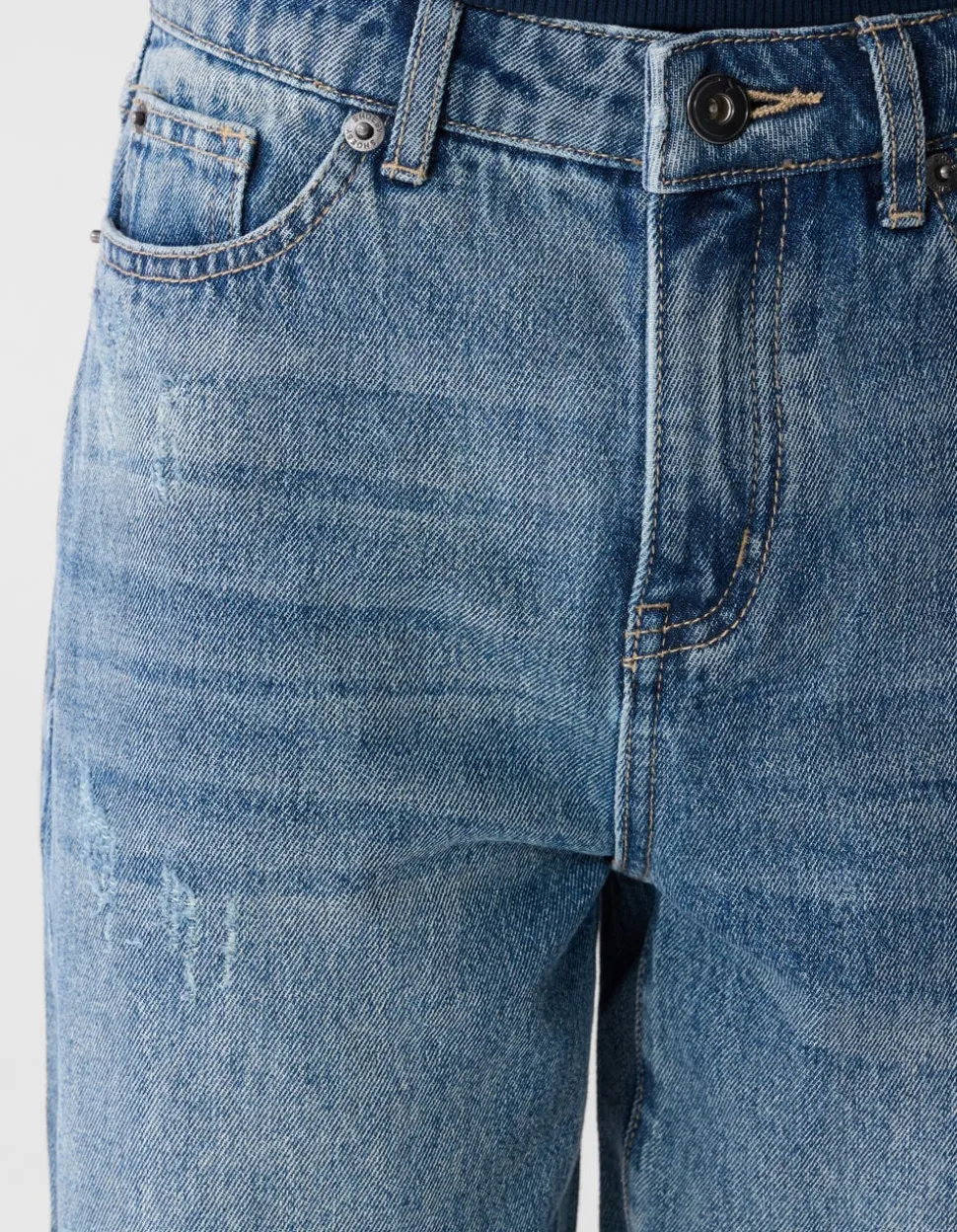 Destroyed Balloon Fit Jeans Donkerblauw