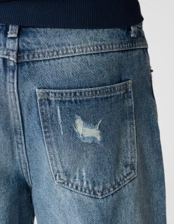 Destroyed Balloon Fit Jeans Donkerblauw