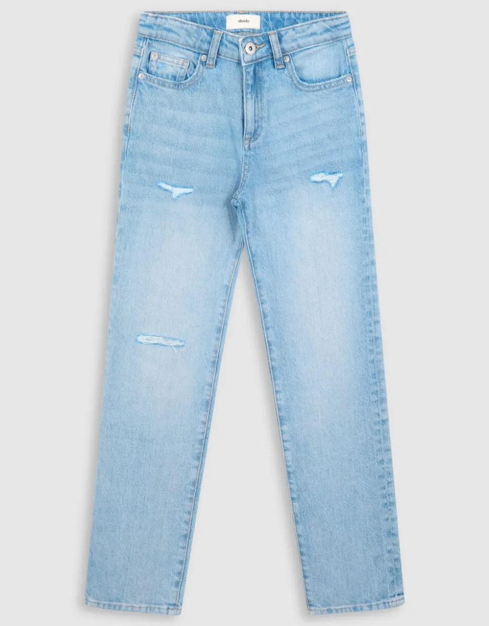 Destroyed Straight Fit Jeans Lichtblauw