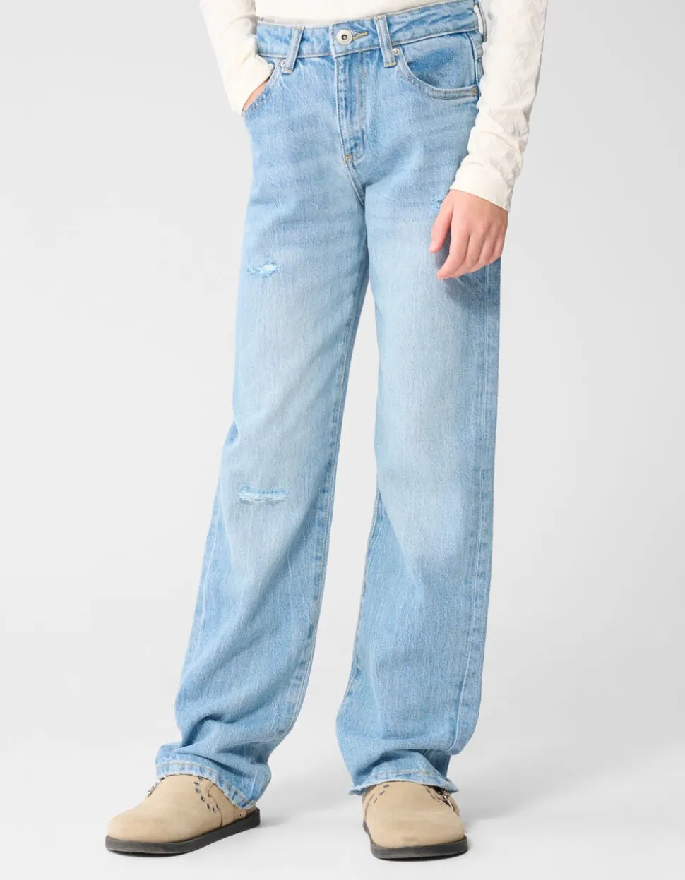 Destroyed Straight Fit Jeans Lichtblauw