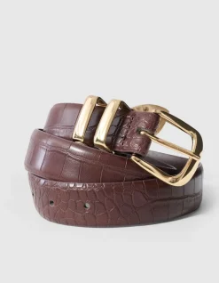 Double Metal Croco Riem Donkerbruin/Goud