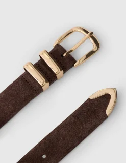 Double Metal Suède Riem Donkerbruin