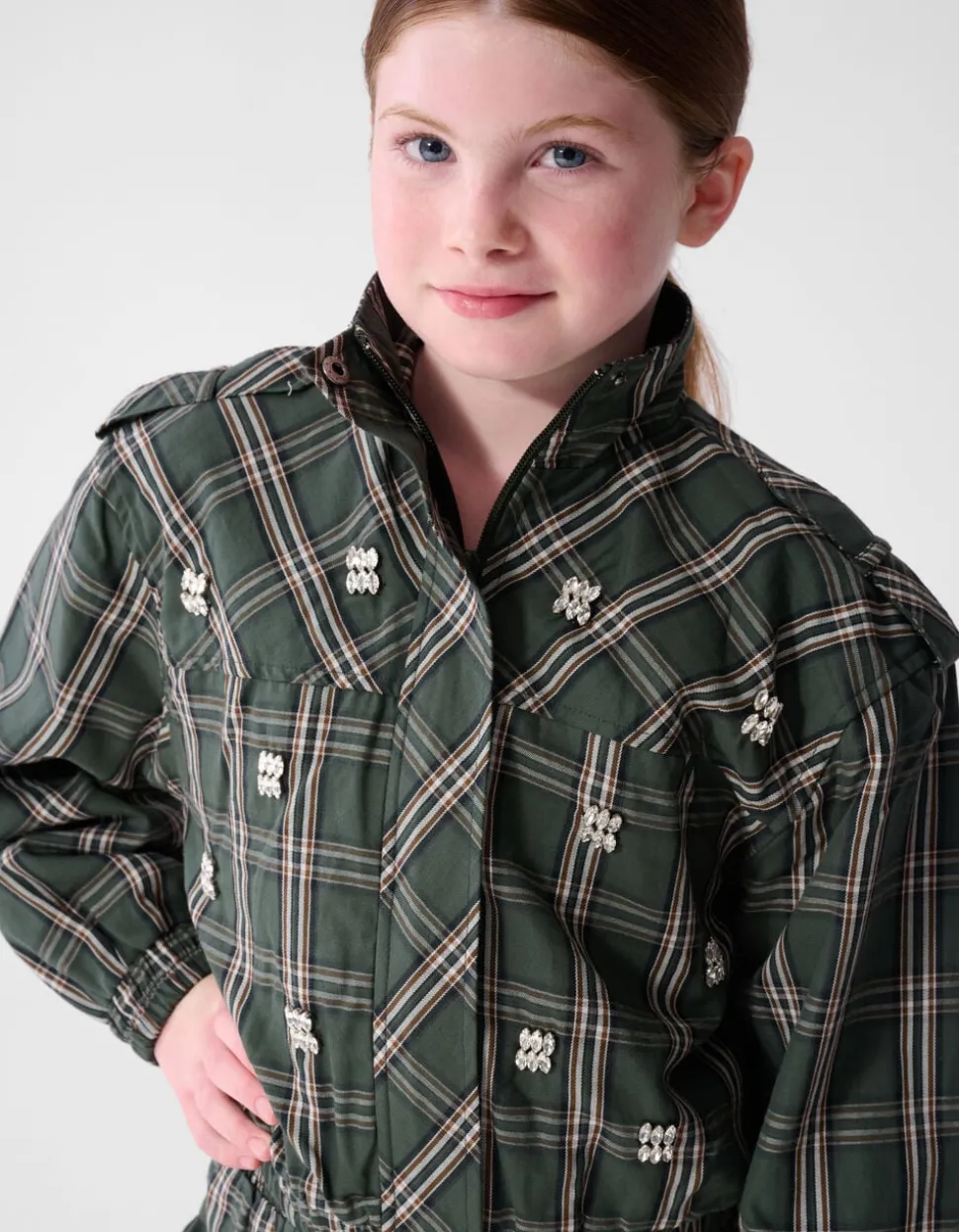 Embellished Check Bomber Donkergroen