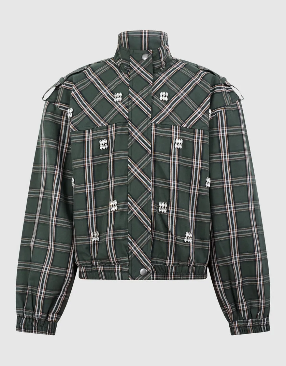 Embellished Check Bomber Donkergroen