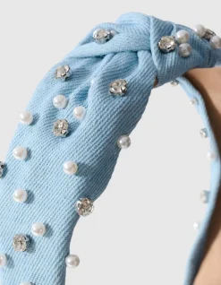Embellished Denim Haarband Blauw