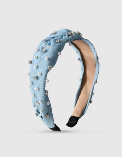 Embellished Denim Haarband Blauw