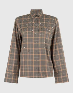 Embellished Ruiten Blouse Grijs