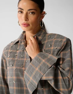 Embellished Ruiten Blouse Grijs