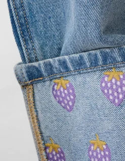 Embroidery Wide Leg Fit Jeans Bleached