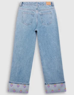 Embroidery Wide Leg Fit Jeans Bleached
