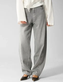 Eyelet Barrel Fit Jeans Grijs