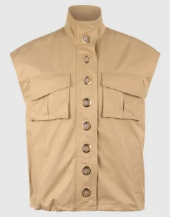 Eyelet Sleeveless Jack Camel
