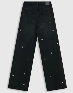 Eyelet Straight Fit Jeans Donkergrijs