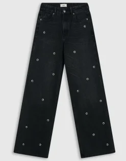 Eyelet Straight Fit Jeans Donkergrijs