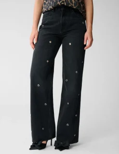 Eyelet Straight Fit Jeans Donkergrijs
