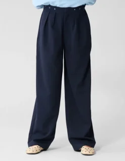 Eyelet Wide Leg Pantalon Donkerblauw