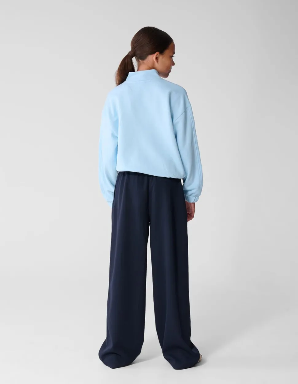 Eyelet Wide Leg Pantalon Donkerblauw
