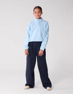 Eyelet Wide Leg Pantalon Donkerblauw