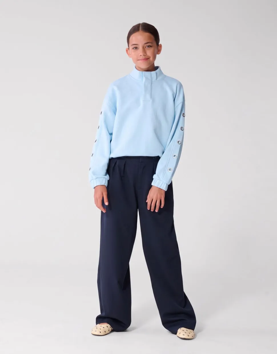 Eyelet Wide Leg Pantalon Donkerblauw