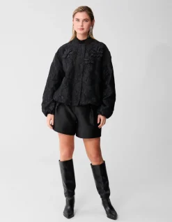 Flower Jacquard Bomber Zwart
