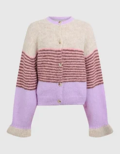 Fluffy Gestreept Vest Gebroken Wit/Paars