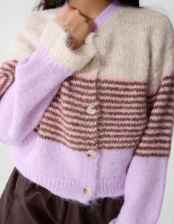 Fluffy Gestreept Vest Gebroken Wit/Paars