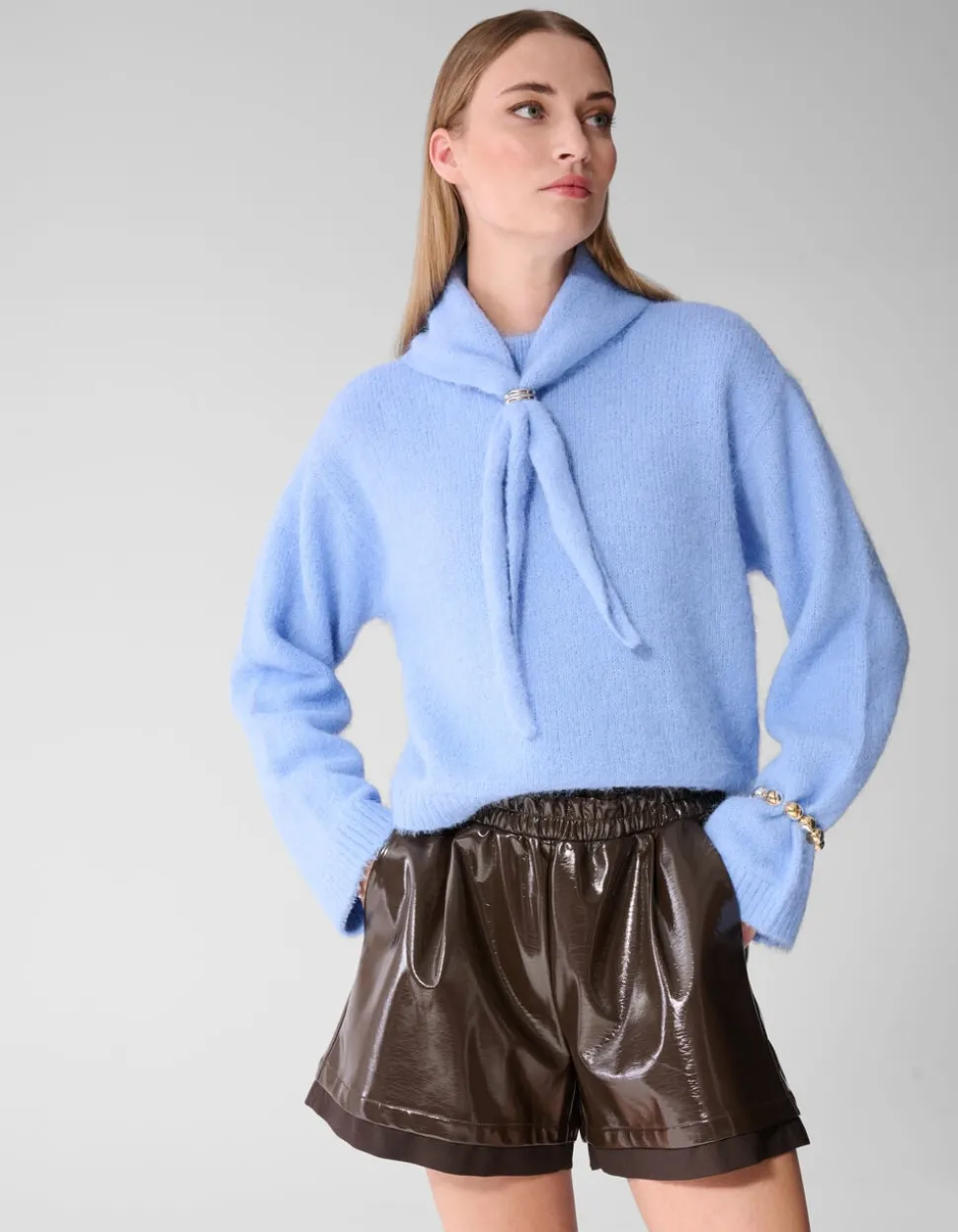 Fluffy Scarf Gebreide Trui Blauw