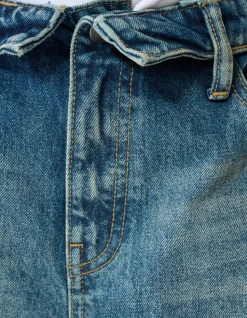 Folded Waistband Baggy Fit Jeans Donkerblauw