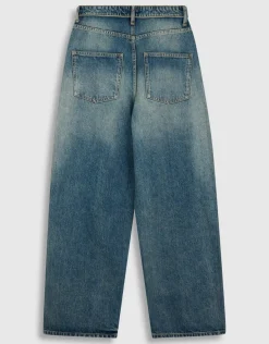 Folded Waistband Baggy Fit Jeans Donkerblauw