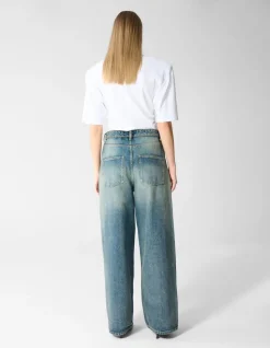 Folded Waistband Baggy Fit Jeans Donkerblauw