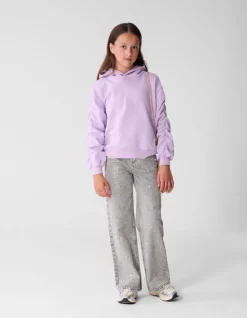 Gathered Sleeve Hoodie Paars