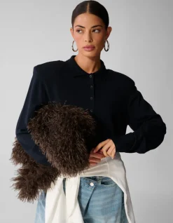 Gebreide Longsleeve Polo Donkerblauw