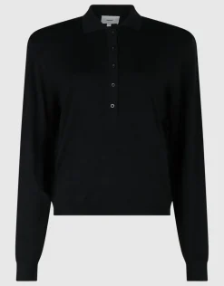Gebreide Longsleeve Polo Zwart