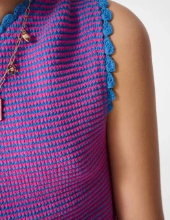 Gebreide One Shoulder Top Roze/Blauw