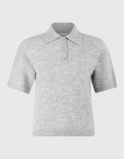Gebreide Strass Collar Polo Lichtgrijs