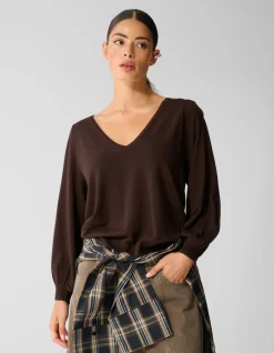 Gebreide V-neck Trui Donkerbruin