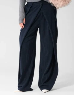 Gestreepte Wide Leg Fit Pantalon Donkerblauw